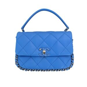 CHANEL Blue Quilted Shoulder Bag with Brushed Gold Hardware